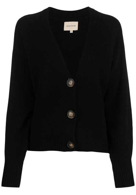 Black V-neck button-up cardigan - women